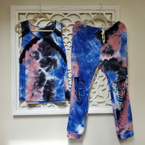 Bloomin Peachskin Tiedye Set 2XL Pants Large Top Lounge Bundle Of 2 - Picture 1 of 15